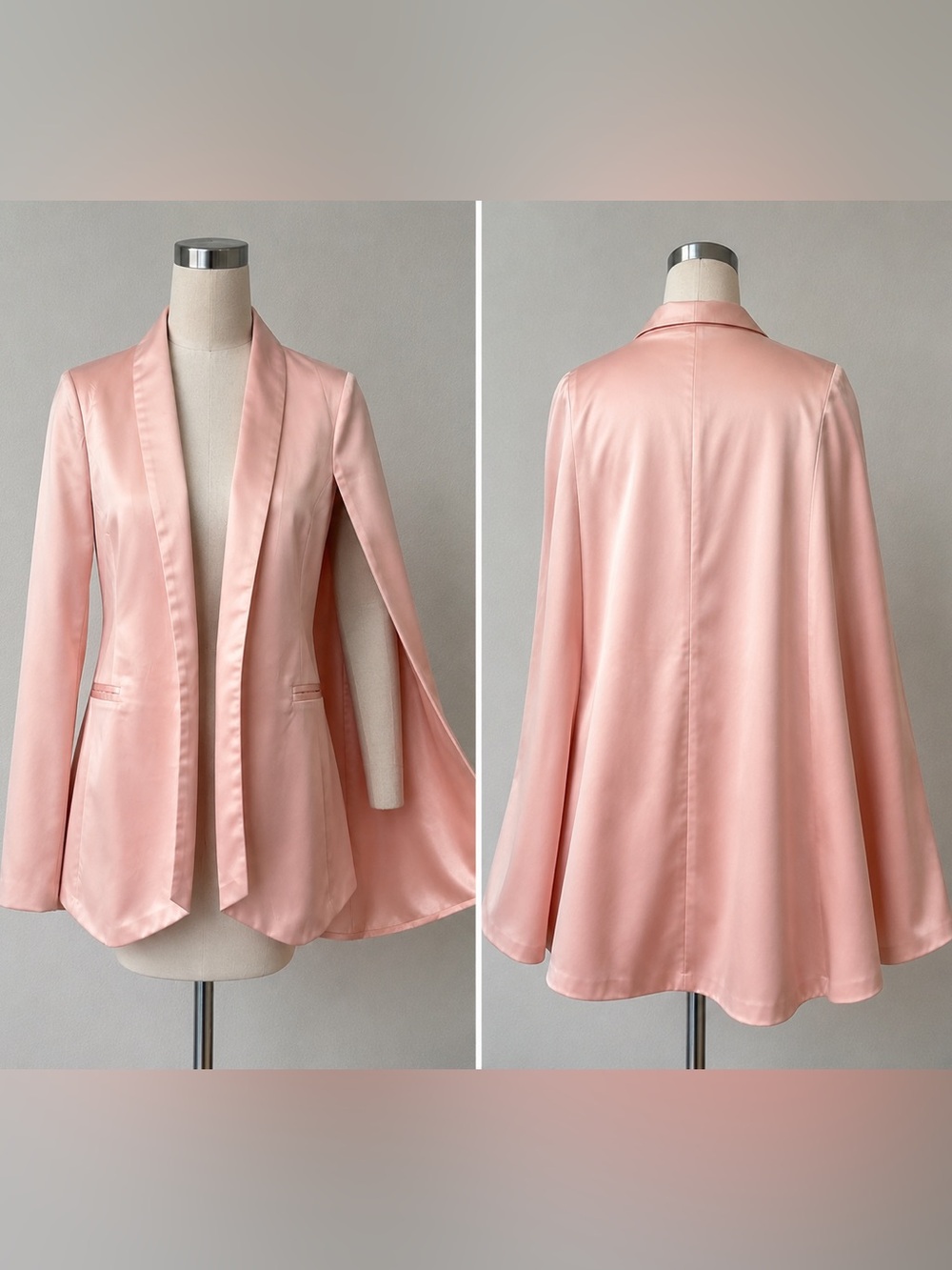 HAODUOYI Light Pink Satin Open-Front Blazer